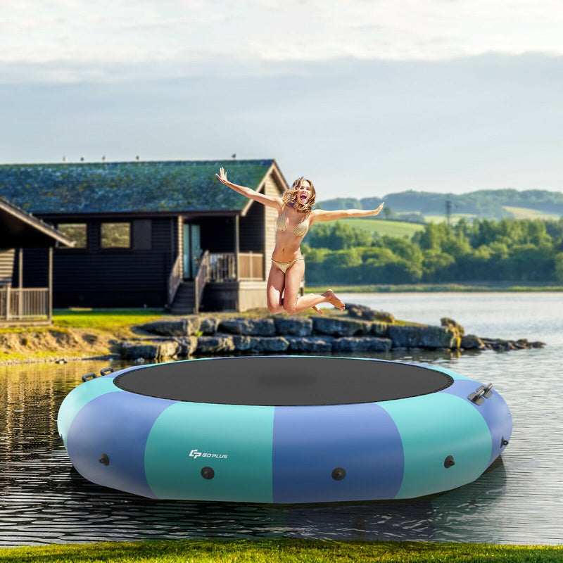 Costway - 15 Feet Inflatable Splash Padded Water Bouncer Trampoline-Blue