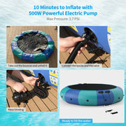 Costway - 15 Feet Inflatable Splash Padded Water Bouncer Trampoline-Blue