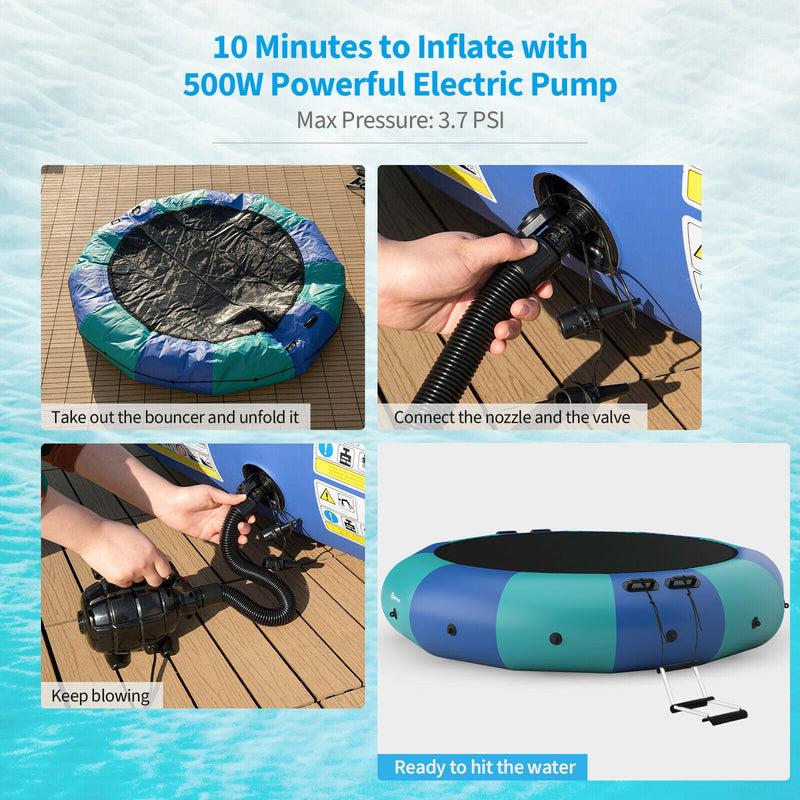 Costway - 15 Feet Inflatable Splash Padded Water Bouncer Trampoline-Blue