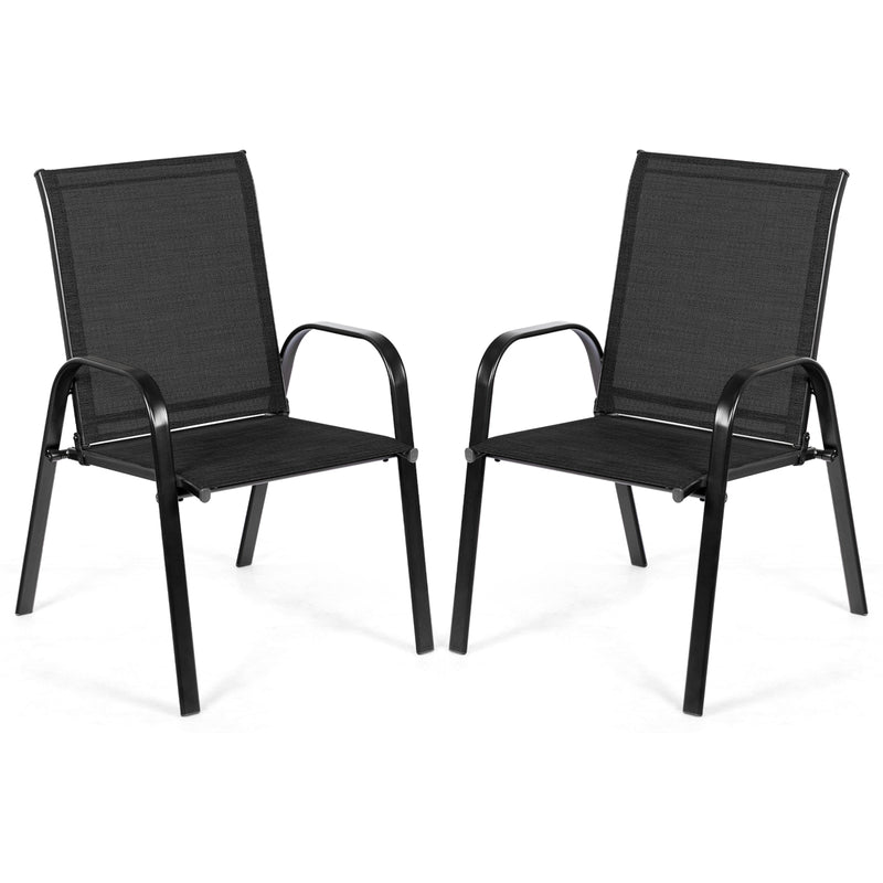 Costway - 2 Pcs Patio Outdoor Dining Chair with Armrest-Black