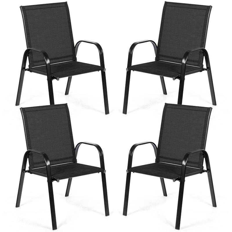 Costway - 2 Pcs Patio Outdoor Dining Chair with Armrest-Black