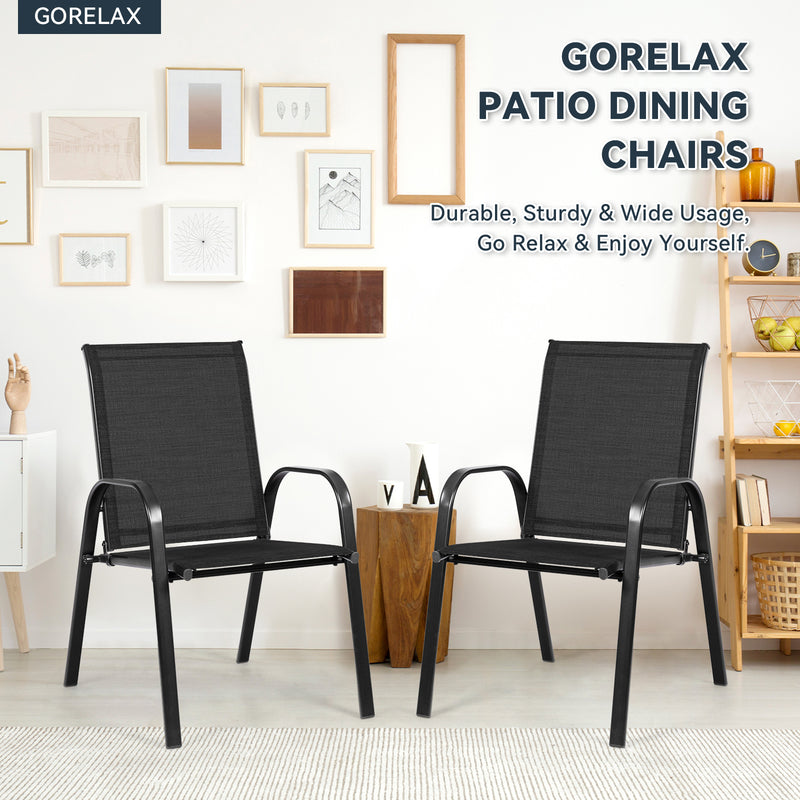 Costway - 2 Pcs Patio Outdoor Dining Chair with Armrest-Black