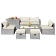 Costway - 8 Pieces Patio Rattan Furniture Set with Storage Waterproof Cover and Cushion-Off White