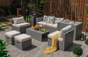 Costway - 8 Pieces Patio Rattan Furniture Set with Storage Waterproof Cover and Cushion-Off White