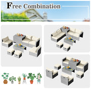 Costway - 8 Pieces Patio Rattan Furniture Set with Storage Waterproof Cover and Cushion-Off White