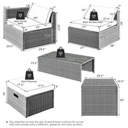 Costway - 8 Pieces Patio Rattan Furniture Set with Storage Waterproof Cover and Cushion-Off White