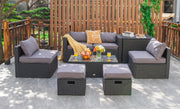 Costway - 8 Pieces Patio Rattan Storage Table Furniture Set-Gray