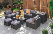 Costway - 8 Pieces Patio Rattan Storage Table Furniture Set-Gray
