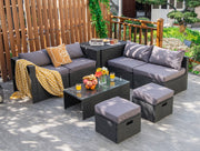 Costway - 8 Pieces Patio Rattan Storage Table Furniture Set-Gray
