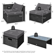 Costway - 8 Pieces Patio Rattan Storage Table Furniture Set-Gray