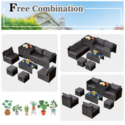 Costway - 8 Pieces Patio Rattan Storage Table Furniture Set-Gray