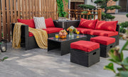Costway - 8 Pieces Patio Rattan Storage Table Furniture Set-Red