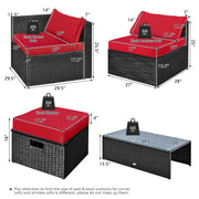 Costway - 8 Pieces Patio Rattan Storage Table Furniture Set-Red