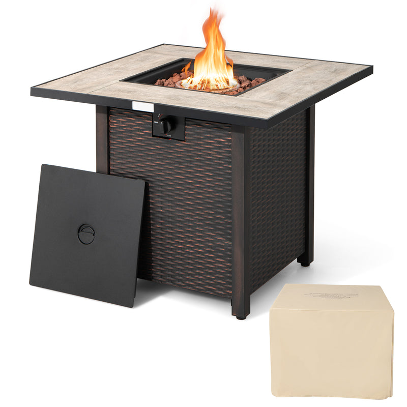 Costway - 30 Inch Square Propane Gas Fire Pit Table Ceramic Tabletop