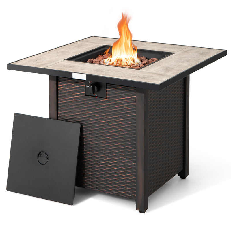 Costway - 30 Inch Square Propane Gas Fire Pit Table Ceramic Tabletop