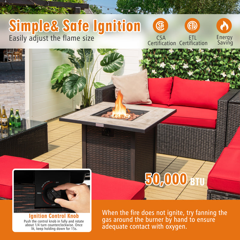 Costway - 30 Inch Square Propane Gas Fire Pit Table Ceramic Tabletop
