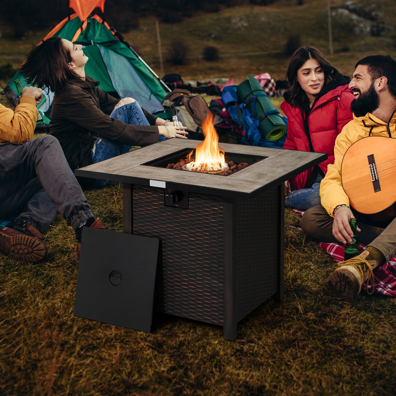 Costway - 30 Inch Square Propane Gas Fire Pit Table Ceramic Tabletop