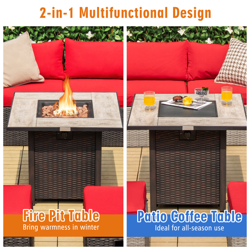Costway - 30 Inch Square Propane Gas Fire Pit Table Ceramic Tabletop