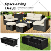 Costway - 8 Pieces Patio Rattan Storage Table Furniture Set-Off White