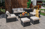 Costway - 8 Pieces Patio Rattan Storage Table Furniture Set-Off White