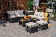 Costway - 8 Pieces Patio Rattan Storage Table Furniture Set-Off White