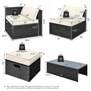 Costway - 8 Pieces Patio Rattan Storage Table Furniture Set-Off White