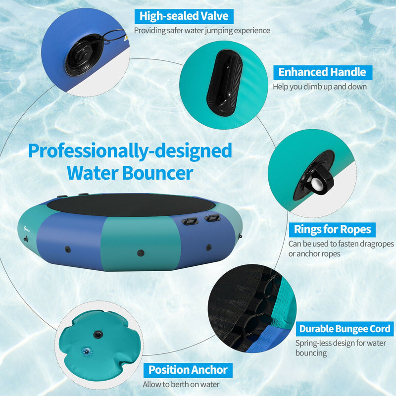 Costway - 12 Feet Inflatable Splash Padded Water Bouncer Trampoline-Blue
