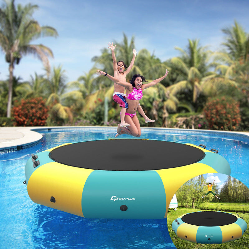 Costway - 12 Feet Inflatable Splash Padded Water Bouncer Trampoline-Yellow