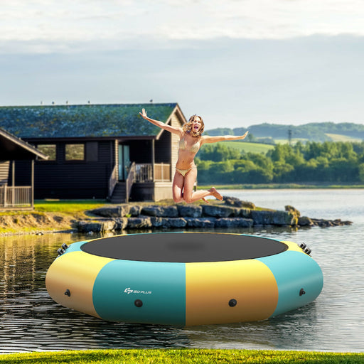 Costway - 12 Feet Inflatable Splash Padded Water Bouncer Trampoline-Yellow