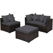 Costway - 4 Pieces Ottoman Garden Patio Rattan Wicker Furniture Set with Cushion-Gray