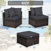 Costway - 4 Pieces Ottoman Garden Patio Rattan Wicker Furniture Set with Cushion-Gray