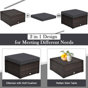 Costway - 4 Pieces Ottoman Garden Patio Rattan Wicker Furniture Set with Cushion-Gray