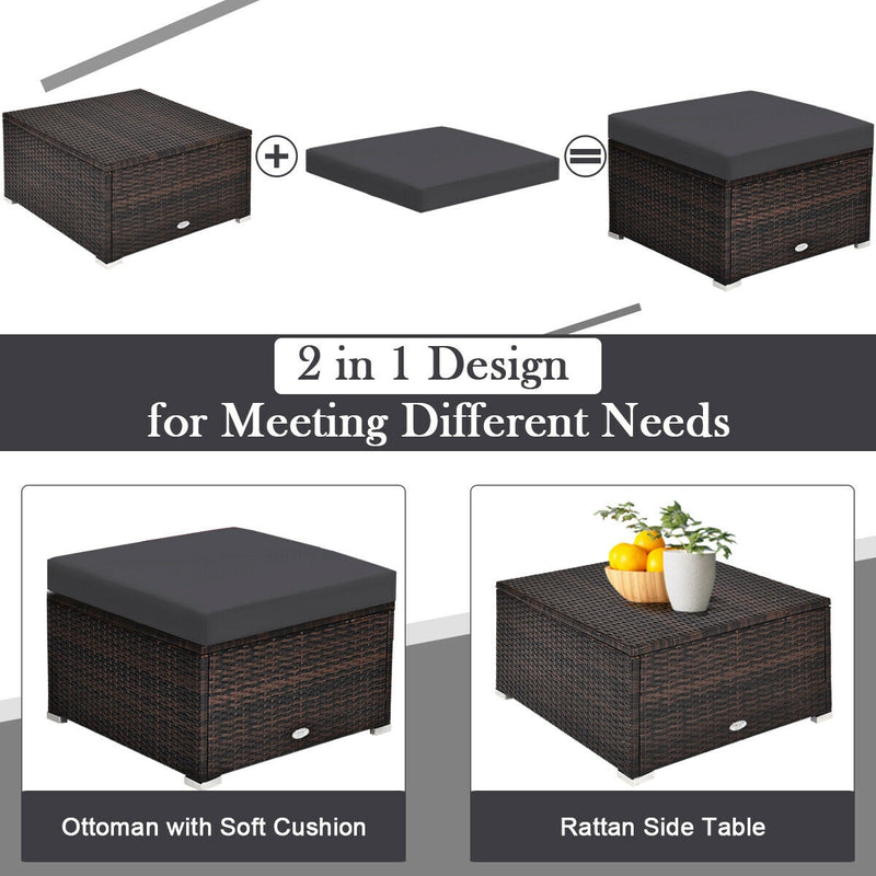 Costway - 4 Pieces Ottoman Garden Patio Rattan Wicker Furniture Set with Cushion-Gray