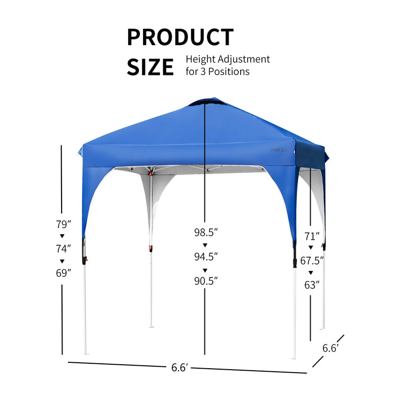 Costway - 6.6 x 6.6 FT Pop Up Height Adjustable Canopy Tent with Roller Bag-Blue