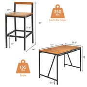 Costway - 7 Pieces Acacia Wood Patio Rattan Bar Set with Umbrella Hole