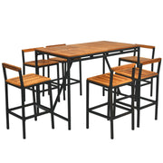 Costway - 7 Pieces Acacia Wood Patio Rattan Bar Set with Umbrella Hole