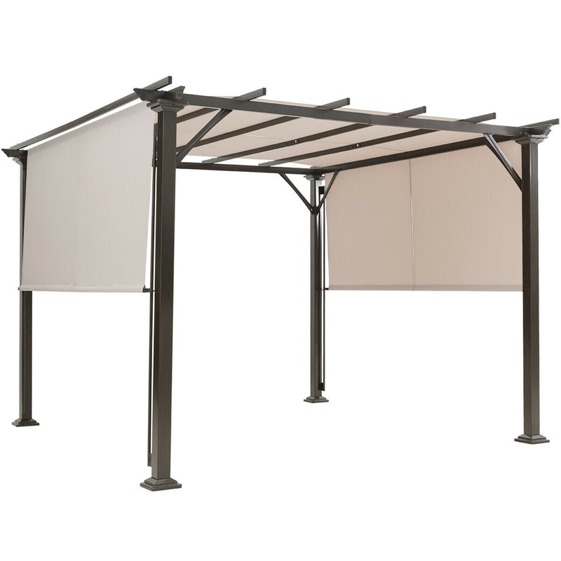 Costway - 10 x 10 Feet Metal Frame Patio Furniture Shelter-Beige