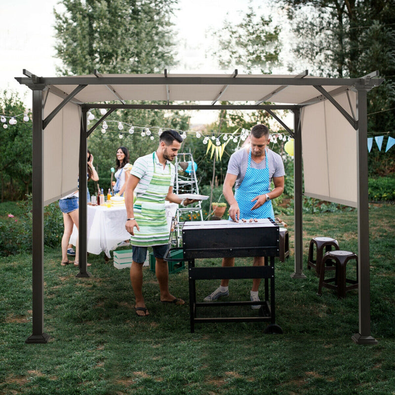 Costway - 10 x 10 Feet Metal Frame Patio Furniture Shelter-Beige