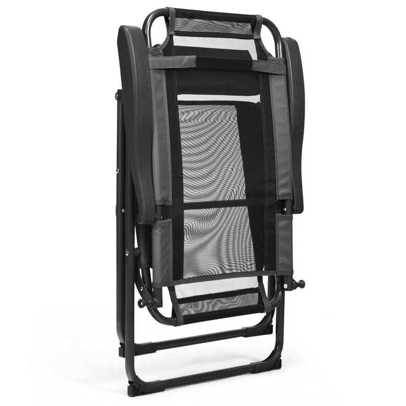 Costway - 4 Pieces Patio Garden Adjustable Reclining Folding Chairs with Headrest-Gray