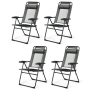 Costway - 4 Pieces Patio Garden Adjustable Reclining Folding Chairs with Headrest-Gray