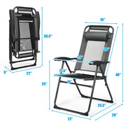 Costway - 4 Pieces Patio Garden Adjustable Reclining Folding Chairs with Headrest-Gray