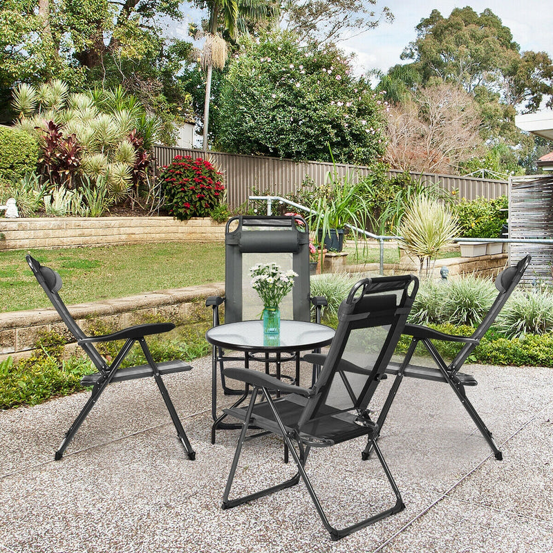 Costway - 4 Pieces Patio Garden Adjustable Reclining Folding Chairs with Headrest-Gray