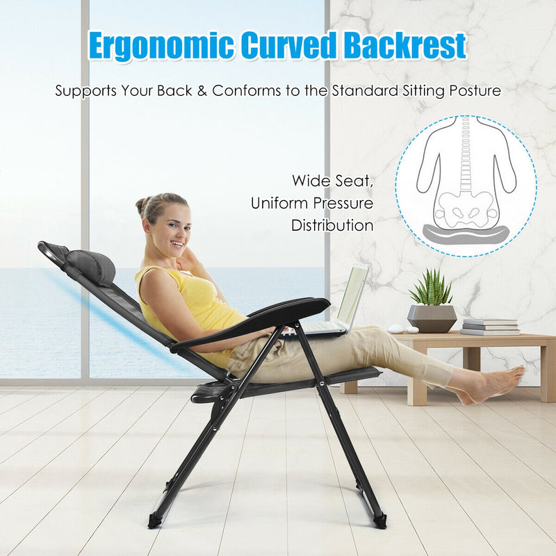 Costway - 4 Pieces Patio Garden Adjustable Reclining Folding Chairs with Headrest-Gray