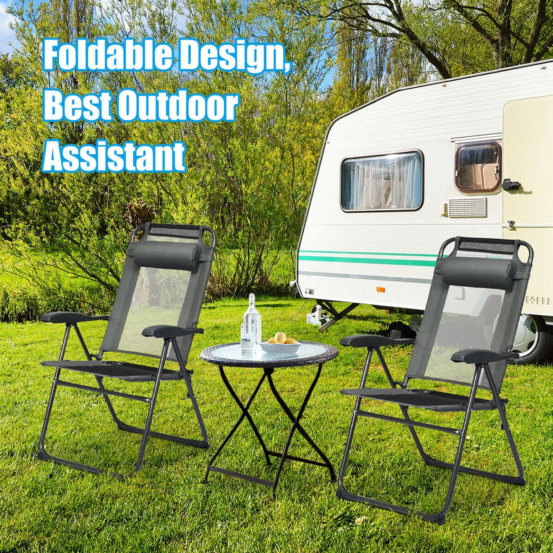 Costway - 4 Pieces Patio Garden Adjustable Reclining Folding Chairs with Headrest-Gray