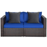 Costway - 2 Pieces  Patio Rattan Sectional Conversation Sofa Set-Navy