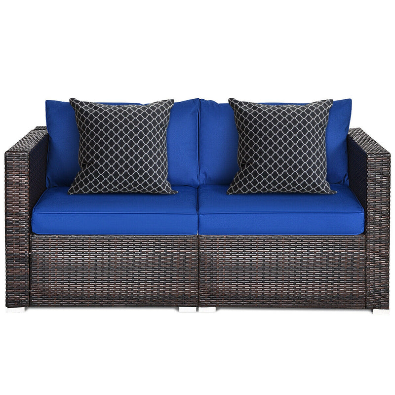 Costway - 2 Pieces  Patio Rattan Sectional Conversation Sofa Set-Navy