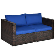Costway - 2 Pieces  Patio Rattan Sectional Conversation Sofa Set-Navy