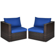 Costway - 2 Pieces  Patio Rattan Sectional Conversation Sofa Set-Navy