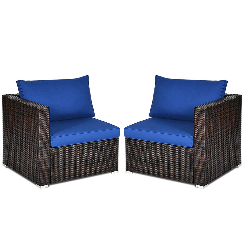 Costway - 2 Pieces  Patio Rattan Sectional Conversation Sofa Set-Navy