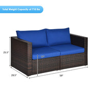 Costway - 2 Pieces  Patio Rattan Sectional Conversation Sofa Set-Navy